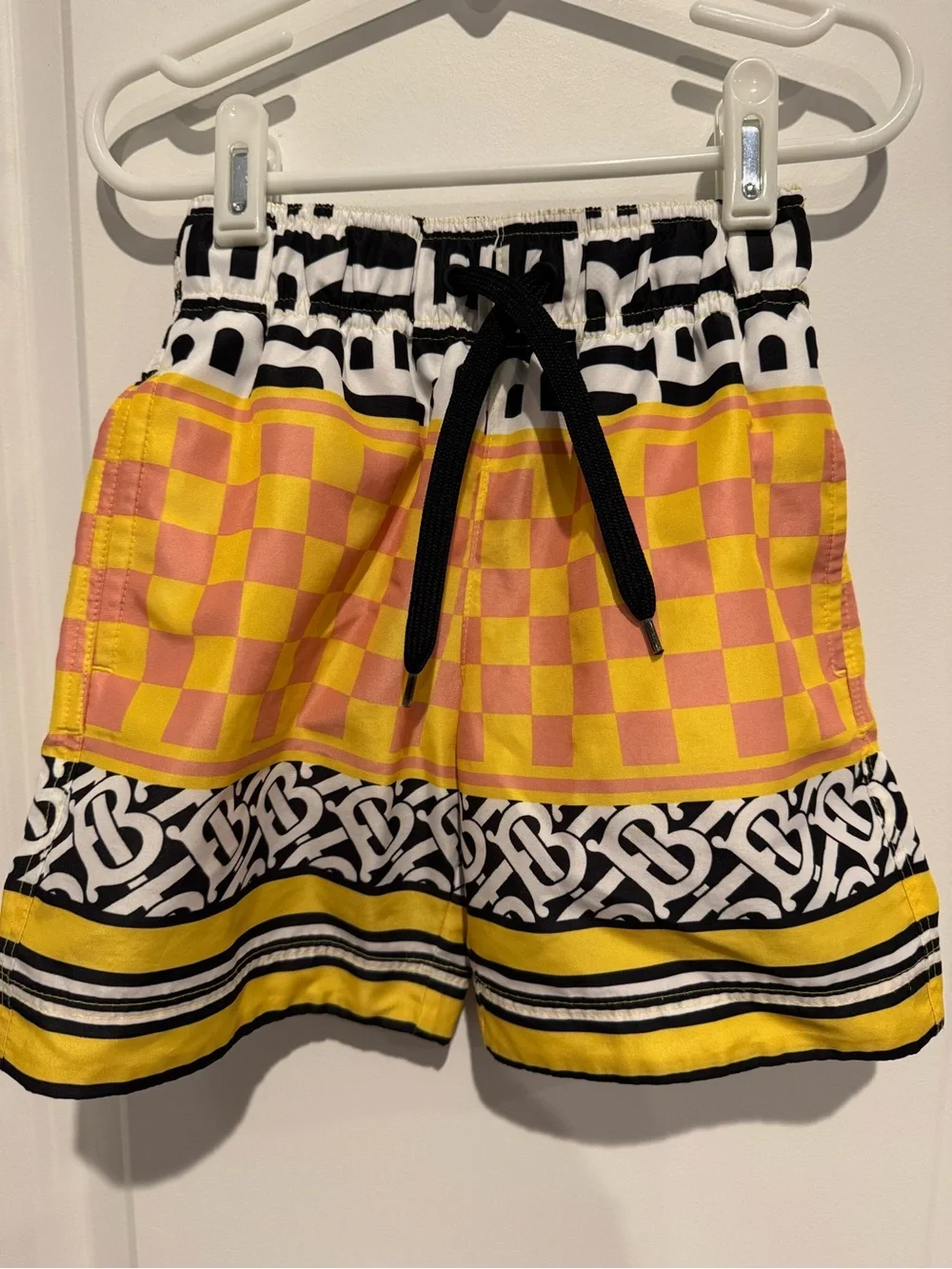 Burberry Yellow, Pink & Black Checkerboard Swim Shorts
